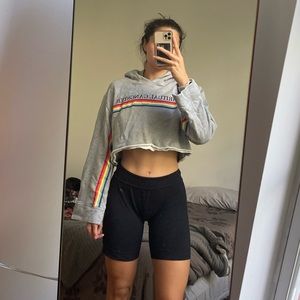 Spiritual Gangster Cropped Gray with Rainbow Logo Hoodie (L)